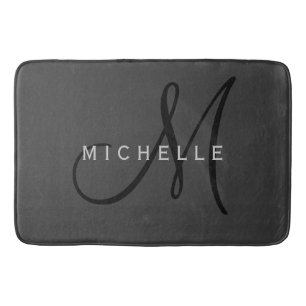 Professional Black Monogram Grey Your Name Bath Mat