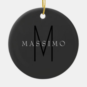 Professional Black Monogram Grey Your Name Ceramic Ornament