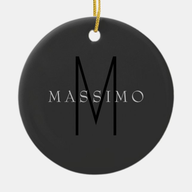 Professional Black Monogram Grey Your Name Ceramic Ornament (Front)