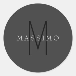 Professional Black Monogram Grey Your Name Classic Round Sticker