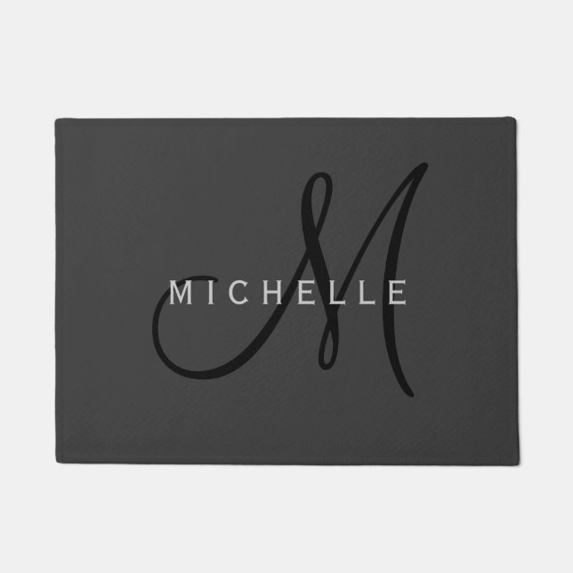 Professional Black Monogram Grey Your Name Doormat (Front)