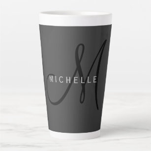 Professional Black Monogram Grey Your Name Latte Mug