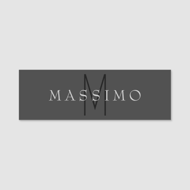 Professional Black Monogram Grey Your Name Tag (Front)