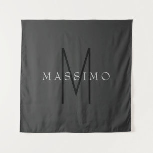 Professional Black Monogram Grey Your Name Tapestry
