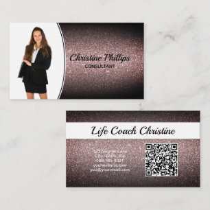 Professional Black Ombre Glitter Custom Photo QR Business Card