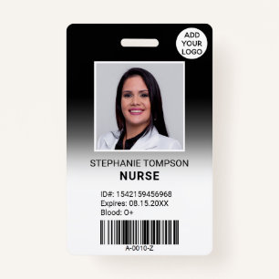 Professional black ombre nurse photo logo code ID badge