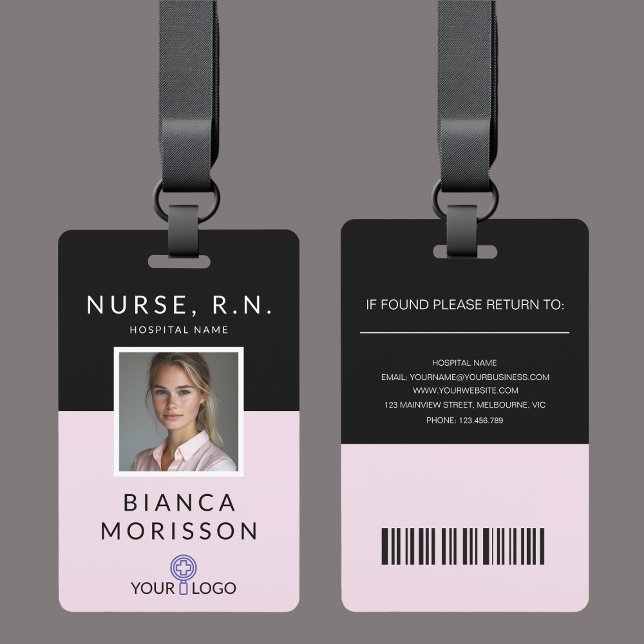 Professional Black & Pink Nurse ID Badge (Creator Uploaded)