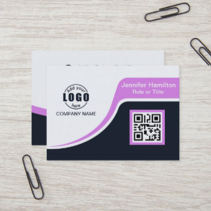 Professional Black Purple add your Logo QR Code Bu Business Card