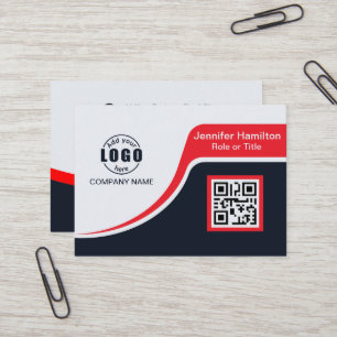 Professional Black Red add your Logo QR Code Busi Business Card