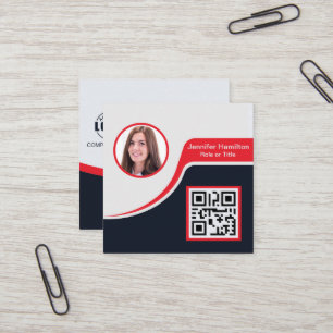 Professional Black Red add your Logo QR Code Square Business Card