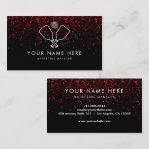 professional Black Red Pickleball Business Card 