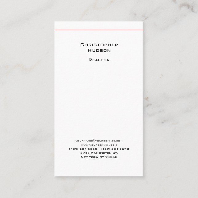 Professional Black Red White Simple Plain Realtor Business Card (Front)
