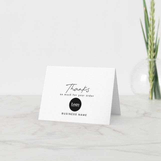 Professional Black Script Business Logo Thank You  Card (Front)