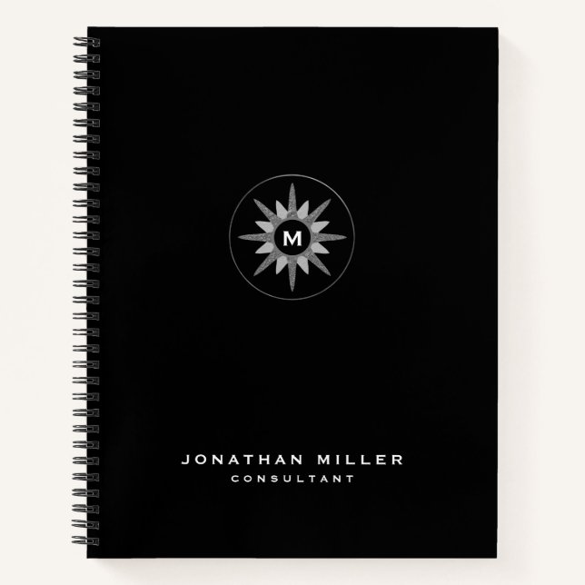 Professional Black & Silver Monogram Initial Notebook (Front)