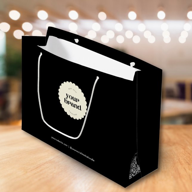 Professional Black Small Business Logo QR Code  Large Gift Bag (Creator Uploaded)