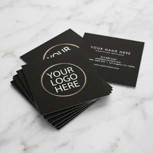 Professional Black Square Business Card with Logo