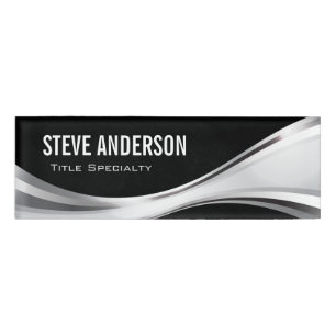 Professional Black Swirl Silver Metallic Style Name Tag