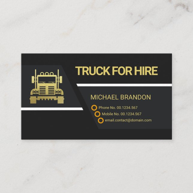 Professional Black Trapezium Lines Truck Business Card (Front)