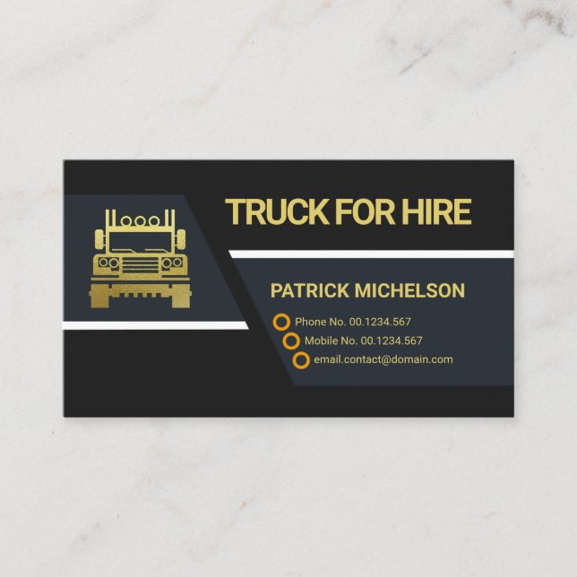 Professional Black Trapezium Lines Trucker Business Card (Front)