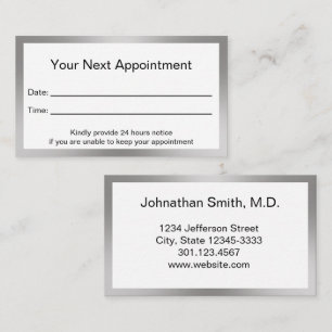 Professional Black White and Silver Doctor Office Appointment Card