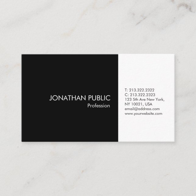 Professional Black White Elegant Artistic Plain Business Card (Front)