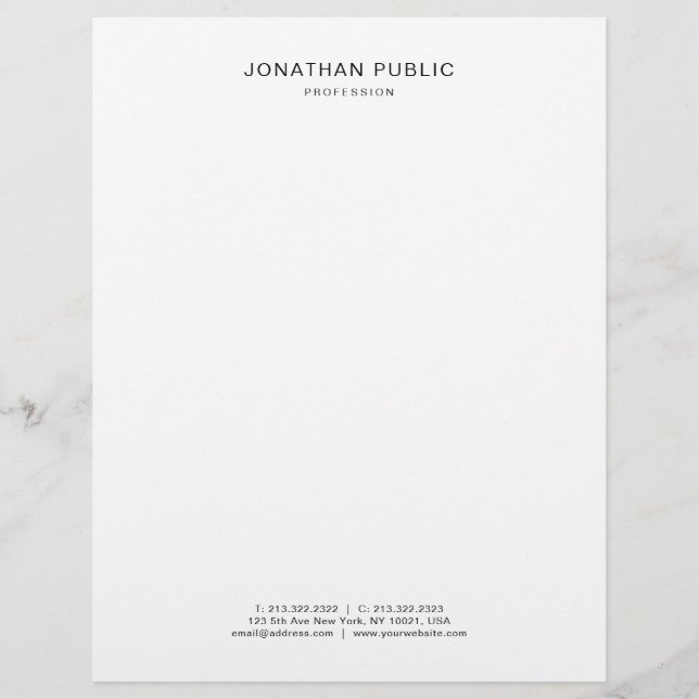 Professional Black White Elegant Simple Template Custom Letterhead (Front)