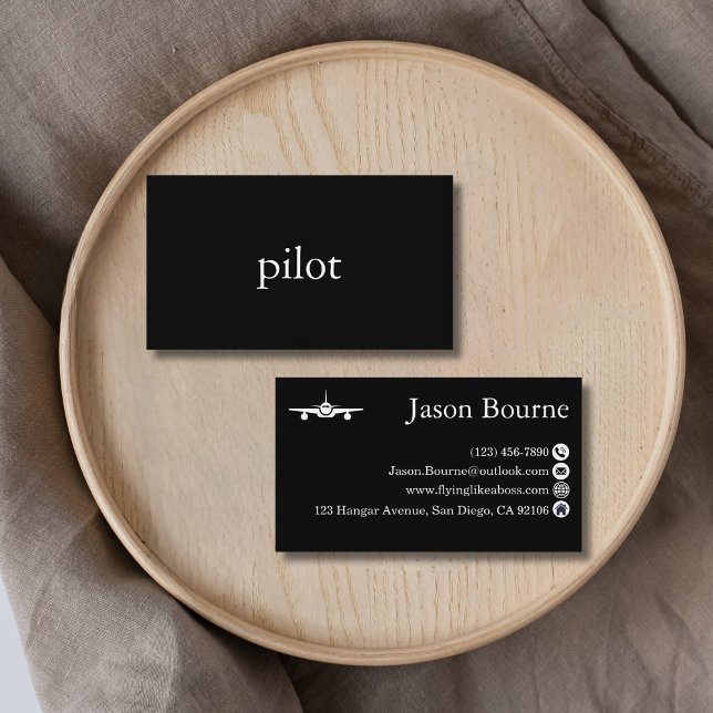 Professional Black White Employee Aviation Company Business Card (Creator Uploaded)