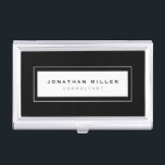 Professional Black & White Framed Name & Title Business Card Holder<br><div class="desc">Professional business card holder features sleek minimalist design in a black and white colour palette. Custom name and title presented on a simple white background, framed in a sleek border on a black background. Shown with personalised name and title in simple modern font, this executive business card holder is designed...</div>