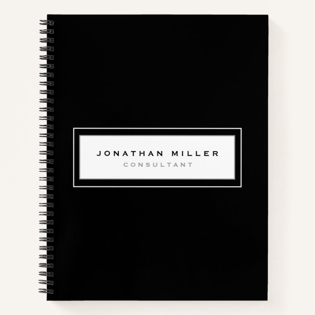 Professional Black & White Framed Name & Title Notebook (Front)