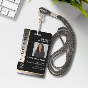Professional Black & White Gradient Photo Notary ID Badge