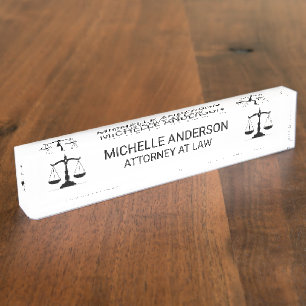 Professional Black white Lawyer Attorney Nameplate