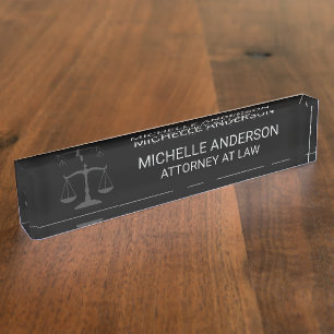 Professional Black white Lawyer Attorney Nameplate