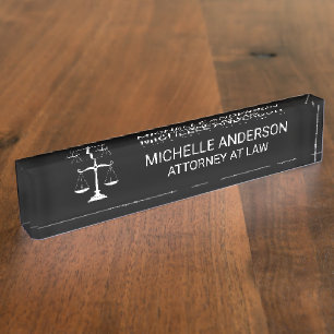 Professional Black white Lawyer Attorney Nameplate