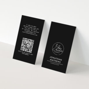 Professional Black White Logo QR Code Business Card