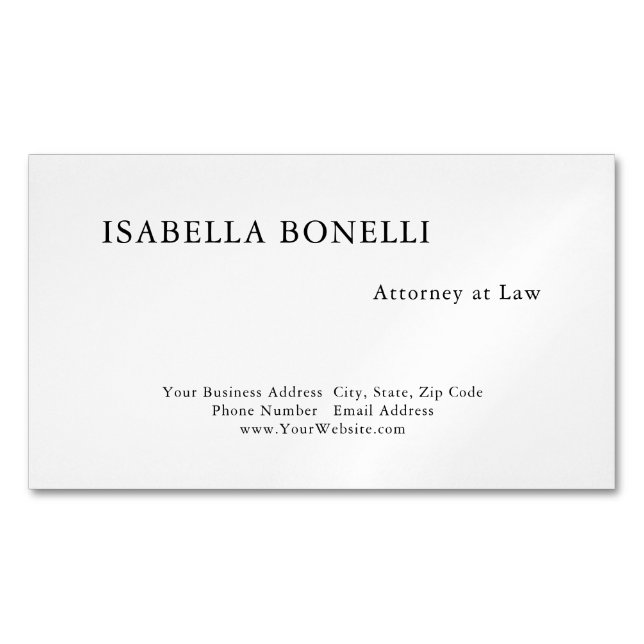 Professional Black White Minimalist Plain Creative Magnetic Business Card (Front)
