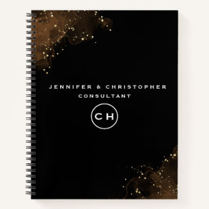 Professional Black & White Monogram Initial Notebook