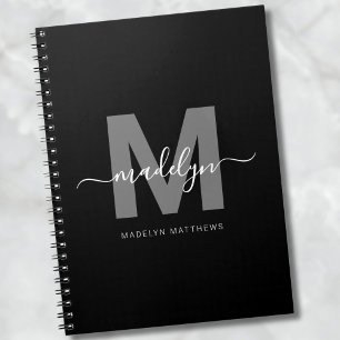 Professional Black White Monogram Initial Notebook
