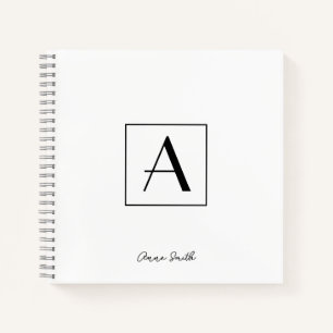 Professional Black & White Monogram Initial Script Notebook