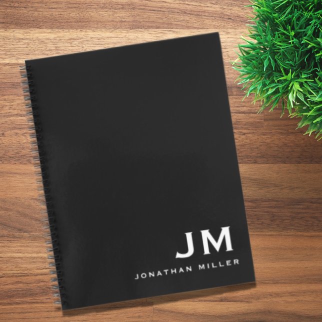Professional Black White Monogram Initials Notebook (Creator Uploaded)