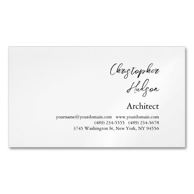 Professional Black White Plain Architect Magnetic Business Card (Front)