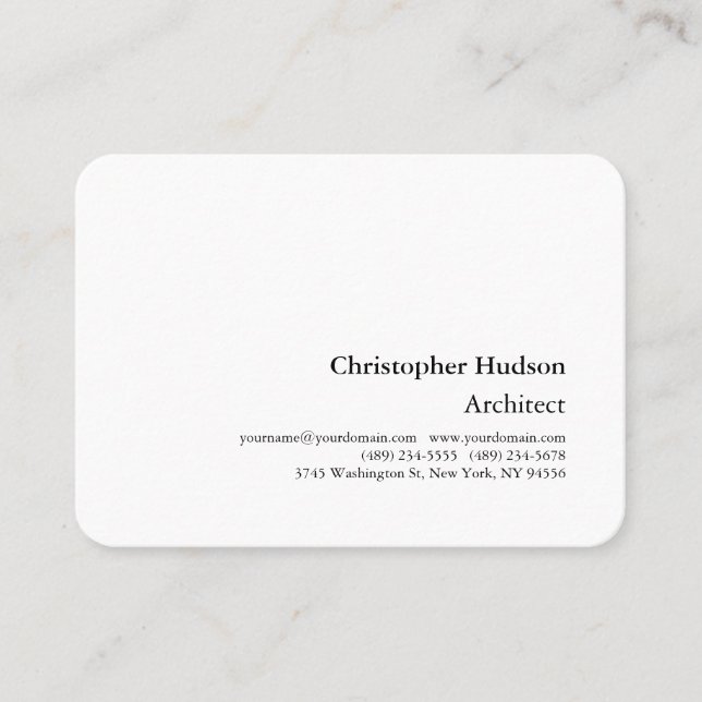 Professional Black White Plain Architect Thick Business Card (Front)