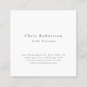 Professional Black White Plain Modern Simple Square Business Card