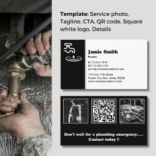 Professional Black & White Plumber Business Card