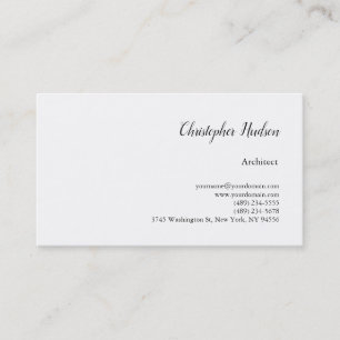 Professional Black White Simple Plain Architect  Business Card