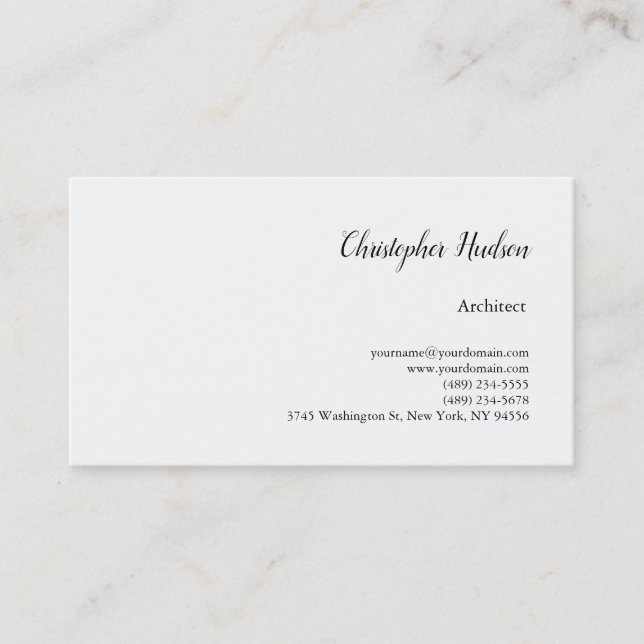 Professional Black White Simple Plain Architect  Business Card (Front)