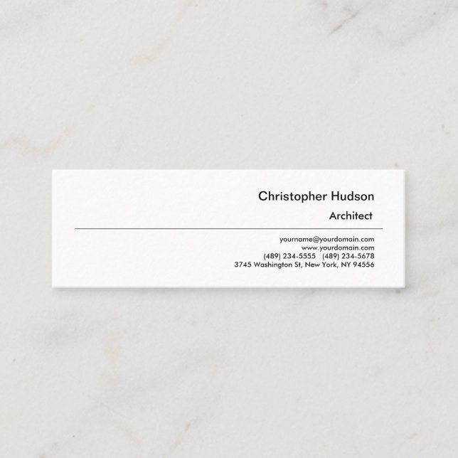 Professional Black White Simple Plain Architect Mini Business Card (Front)