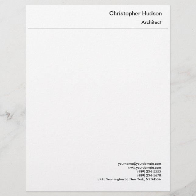 Professional Black White Simple Plain Custom Letterhead (Front)