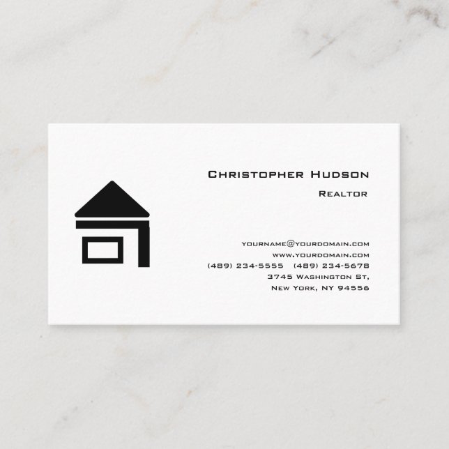 Professional Black White Simple Plain Realtor Business Card (Front)