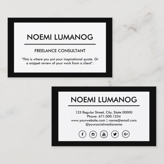 Professional Black & White Social Media Business Card (Front/Back)