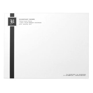 Professional Black & White Stripe Monogram Notepad